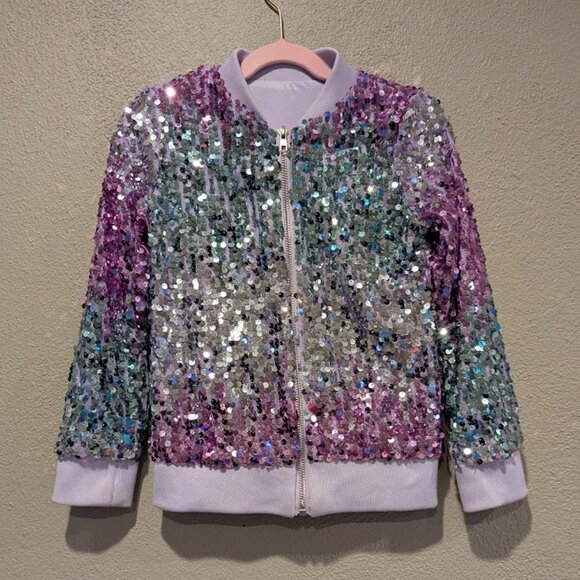 Other - Girls Multicolor Sequin Bomber Jacket – Size Large (Fits 6/7) ✨💜